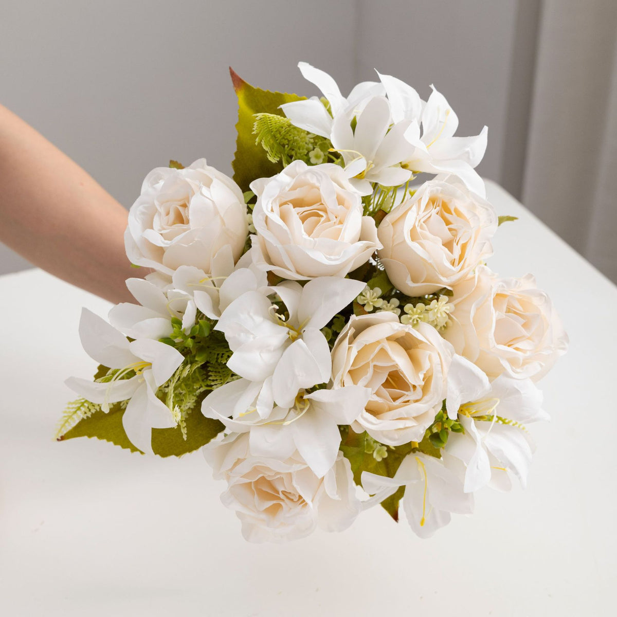 34 cm künstliche Rosenstrauß, realistisch, für Hochzeiten, Außendekoration, Wohnaccessoires