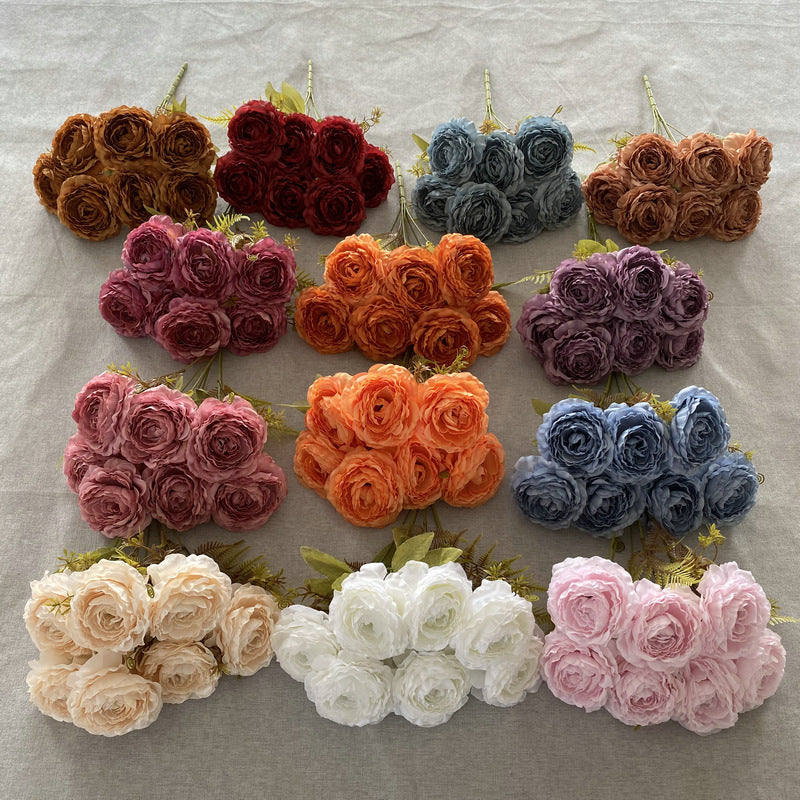Künstliche Pfingstrosen-Strauß, 40 cm hoch mit 7 Blüten, aus Seidenstoff für Hochzeiten und Innendekoration