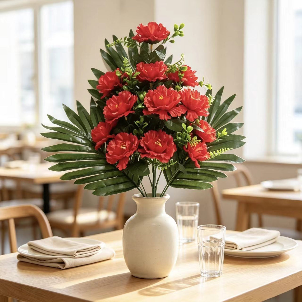 Künstliche Pfingstrosen Strauß, 12 Blüten, 52 cm Höhe, aus Seidenstoff, für Hochzeiten und Innendekoration