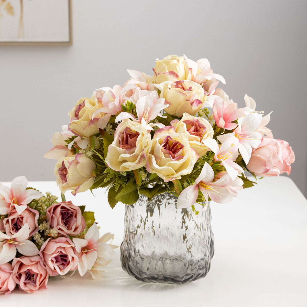 34 cm künstliche Rosenstrauß, realistisch, für Hochzeiten, Außendekoration, Wohnaccessoires