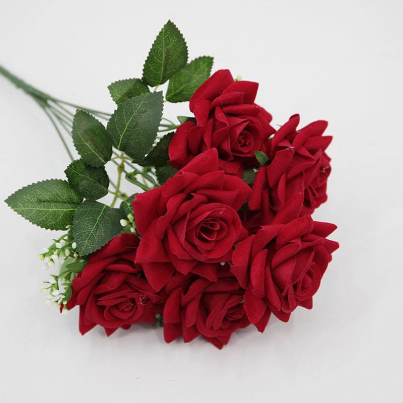 Künstliche Rosenblüten-Busch, 7 Blüten, 38 cm hoch, Seidenstoff, für Hochzeit, Dekoration, Innenraum