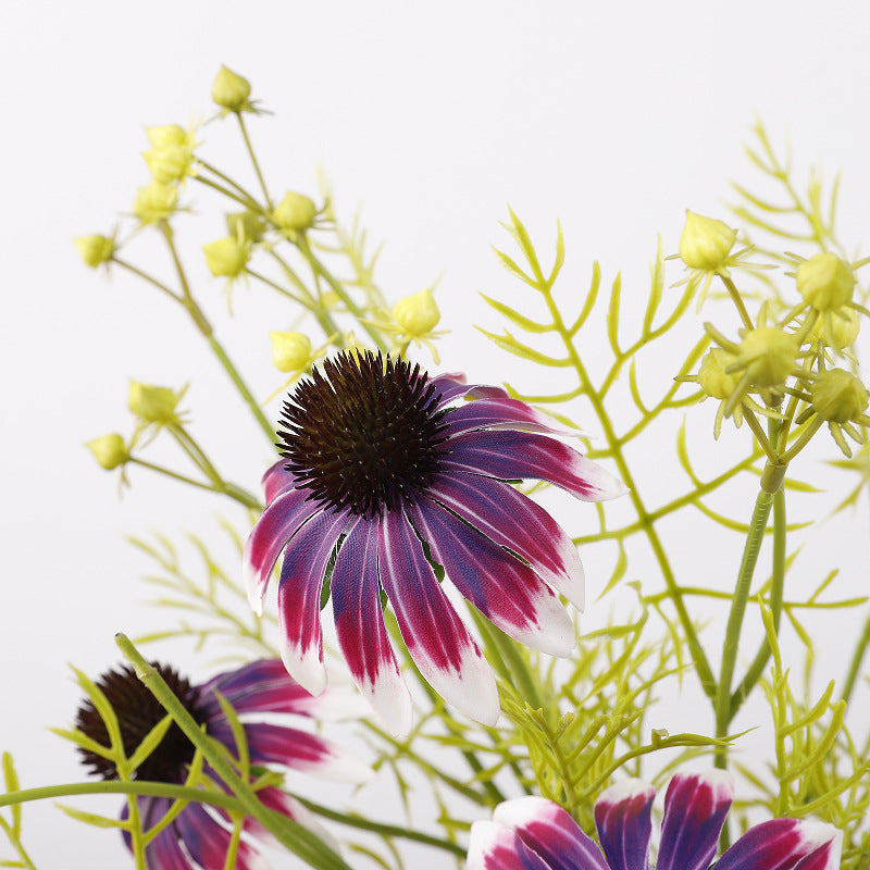 Künstlicher Sonnenhut Blumenstrauß, 4 Stiele mit 6 Blüten, Seidenstoff-Optik, für Hochzeit, Hotel, Schaufenster und Zuhause
