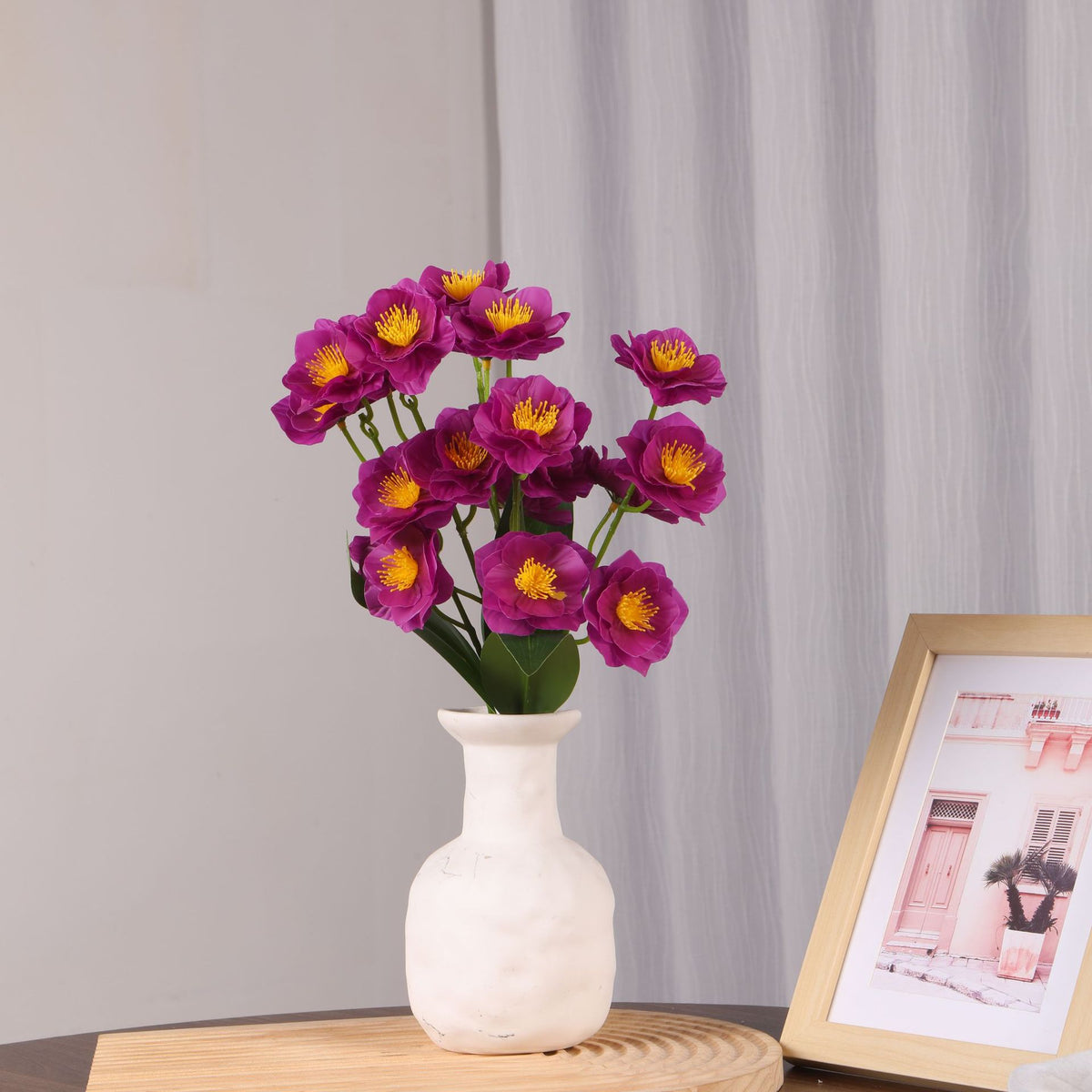 Künstlicher Flieder-Blumenstrauß mit 20 Blüten, 25 cm hoch, PU-Material, für Hochzeit, Dekoration, Büro, Zuhause