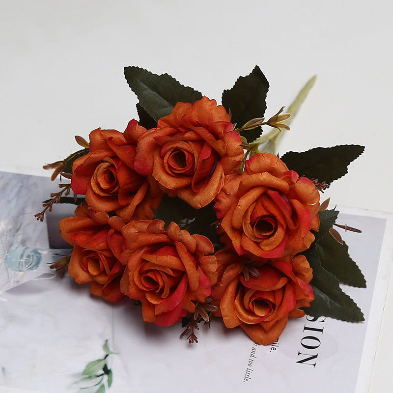 Retro-Stil künstliche Rose, 6-Blüten-Busch, 30 cm, aus Seidenstoff, für Hochzeiten und Inneneinrichtung
