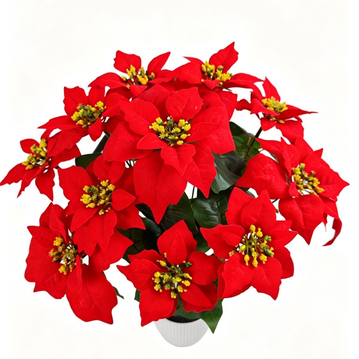 12-Blüten Kunstblumenstrauß, Weihnachtsstern, 50 cm, Seidenstoff