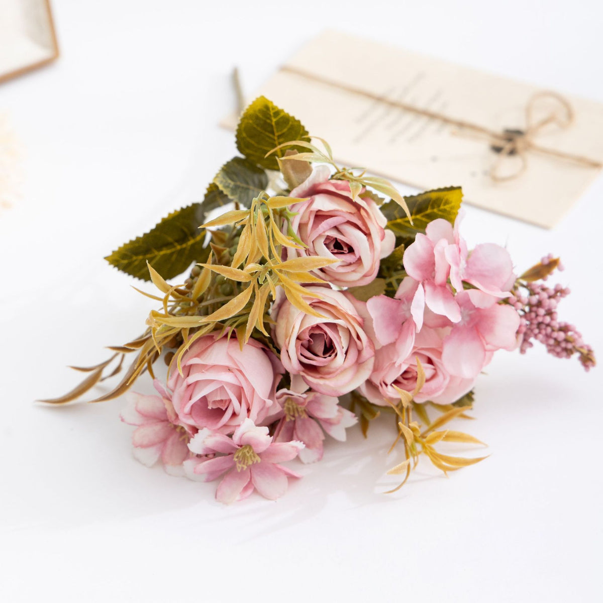 Künstliche Rosenstrauß, 35 cm hoch, 11 Blüten, aus Seidenstoff, für Hochzeiten, Innenraumdekor und Geschäftsausstattung