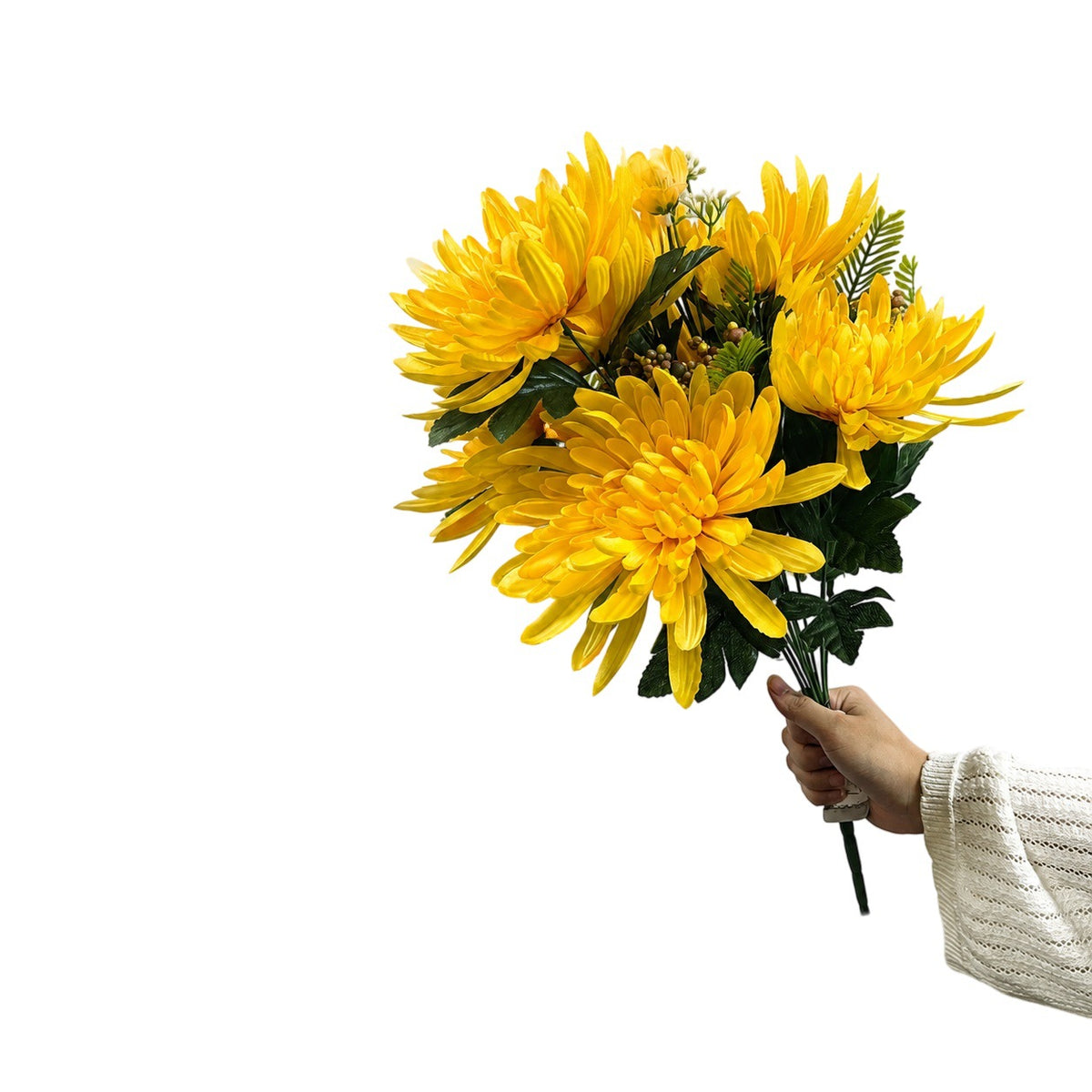 Künstliche Chrysantheme, 52 cm hoher Seidenblumen-Busch für Festtagsdekoration, Hochzeit, Innenraum