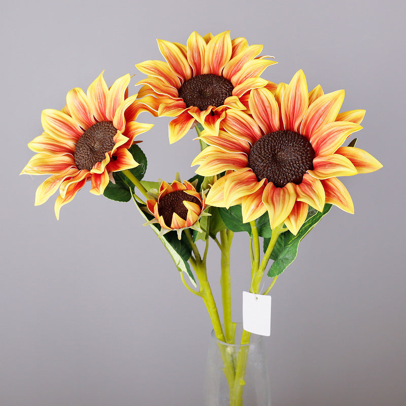 Künstliche Sonnenblume, 1 Stängel mit 2 Blüten, 65 cm hoch, Seidenstoff, für Hochzeit, Dekoration, Innenbereich