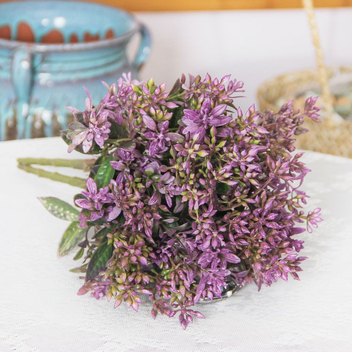 Kunstpflanze Kalanchoe-Busch, 15 Blütenköpfe, 35 cm, Kunststoff, für Hotel, Hochzeit, Wohnraum und Schaufenster