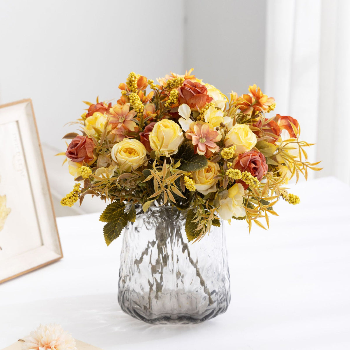 Künstliche Rosenstrauß, 35 cm hoch, 11 Blüten, aus Seidenstoff, für Hochzeiten, Innenraumdekor und Geschäftsausstattung