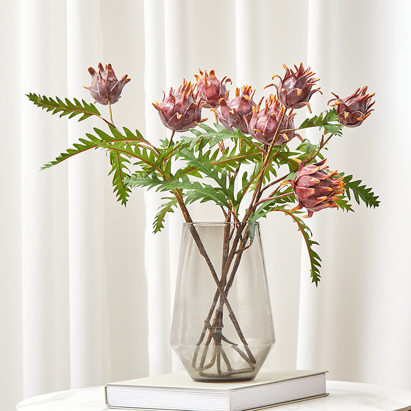 Kunstpflanze Distel, 2 Blütenköpfe, 30 cm Höhe, für Innendekoration, Hotel, Büro