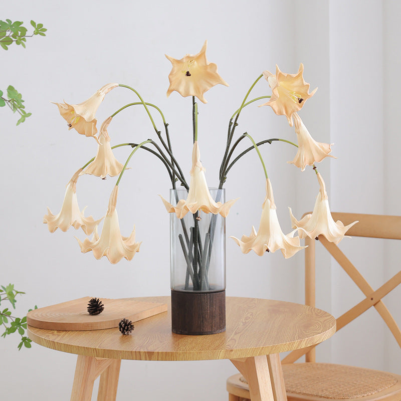 Künstliche Engelstrompete, 1 Stiel mit 2 Blüten, PU-Material, 78 cm Höhe, 18 cm Blütendurchmesser, für Hochzeiten, Outdoor & Innenraum