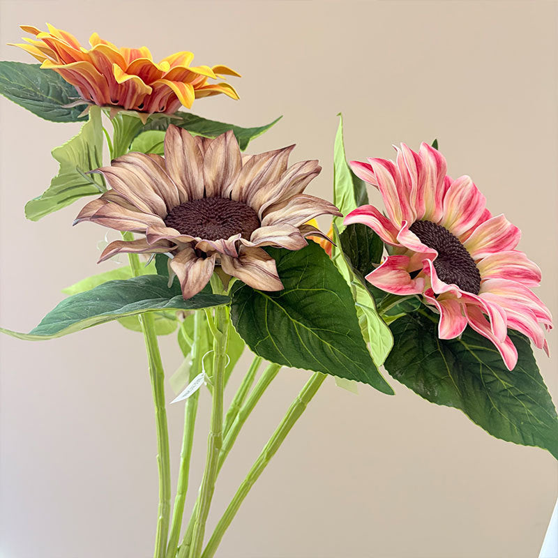 Künstliche Sonnenblume, Einzelstiel mit 1 Blüte, 69 cm hoch, Seidenstoff, für Innenraum, Hochzeit, Dekoration