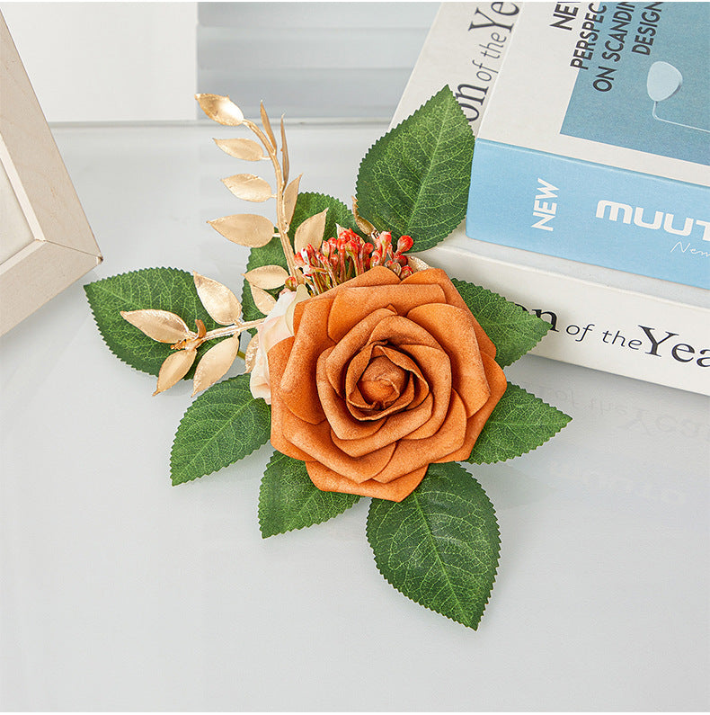 Künstliche Rosen, 3 Blüten, 24 cm, retro Design, Kunststoff, Hochzeits- und Schaufensterdekoration