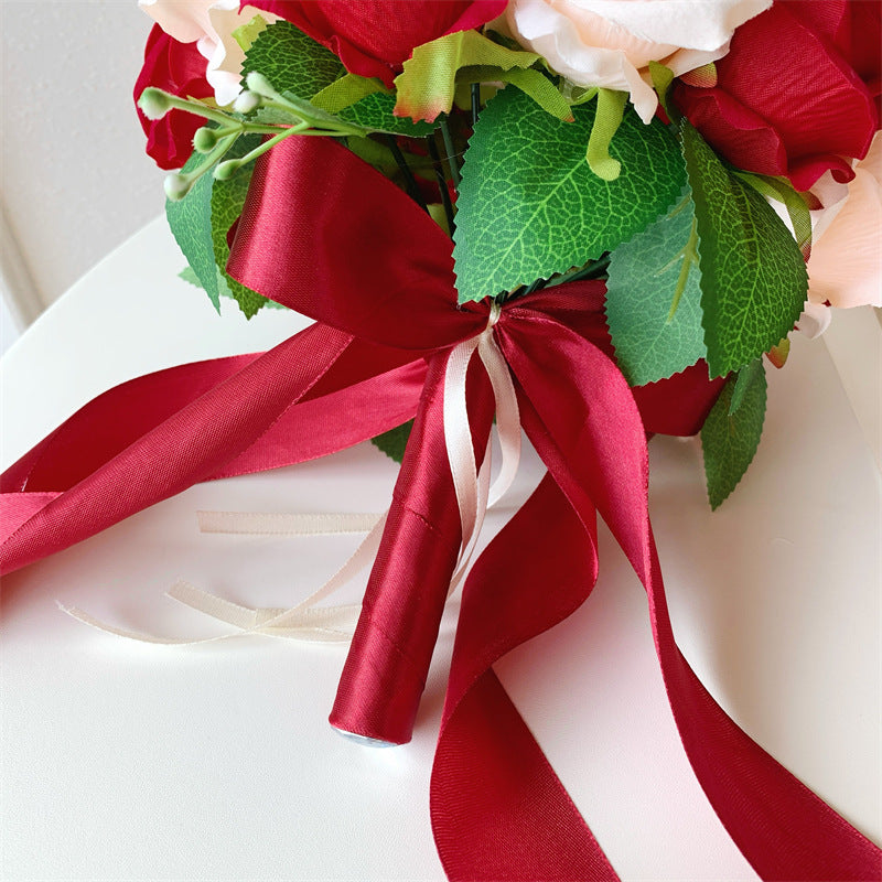 Hochzeits-Brautstrauß künstliche Rosen, 18 Blüten, 30 cm hoch, Seidenblumen für Innen- und Außenbereich