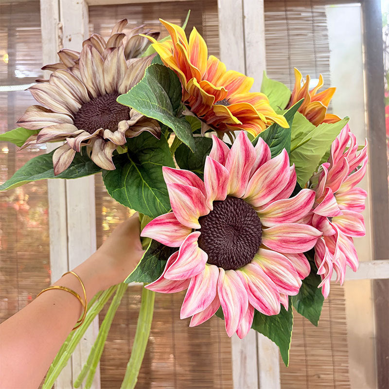 Künstliche Sonnenblume, Einzelstiel mit 1 Blüte, 69 cm hoch, Seidenstoff, für Innenraum, Hochzeit, Dekoration