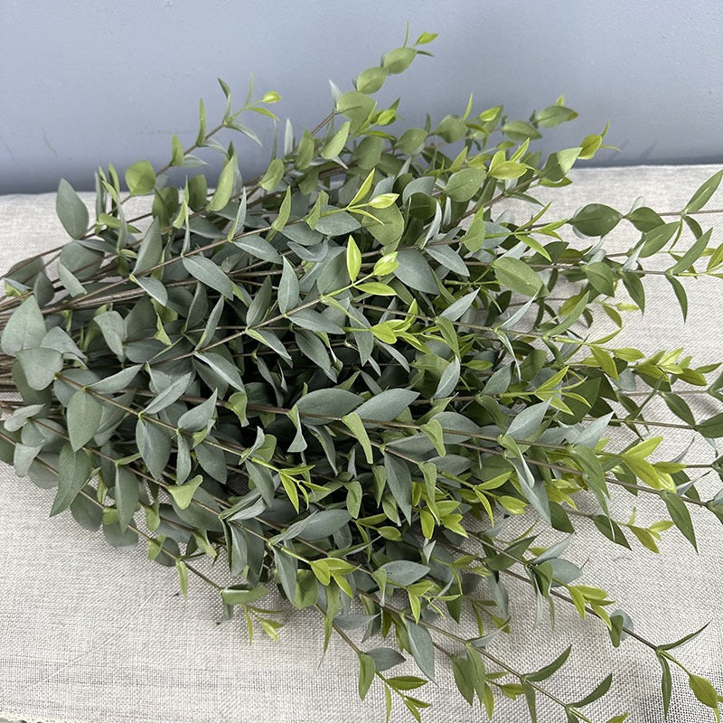 Kunstblume Eukalyptus, Einzelzweig mit 9 Zweigen und Blättern, Kunstseide-Stoff, biegbar, für Hochzeit, Deko und Büro
