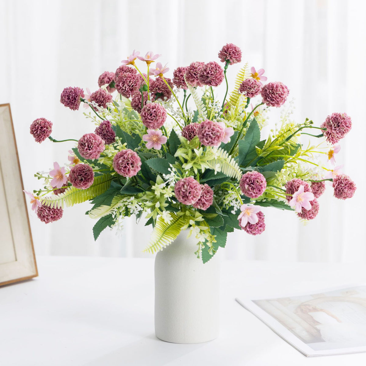 Künstliche Löwenzahn-Hortensien, 36 cm hoch, 8 Blüten, für Hochzeiten, Grabgestecke und Innendekoration, Plastik