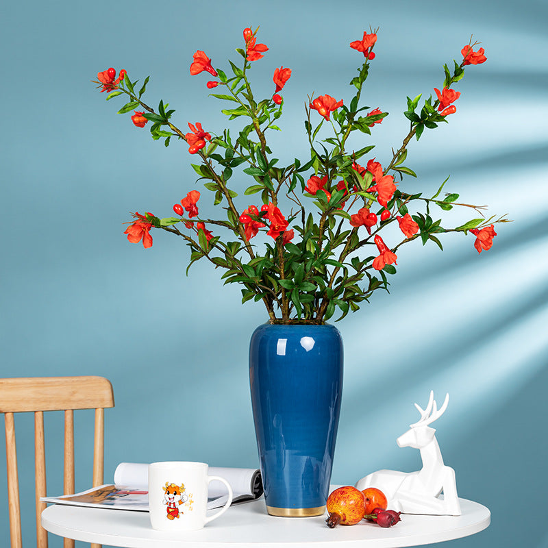 Künstliche Granatapfelblüte, einzelner Stiel mit 13 Blüten, 80 cm hoch, aus Kunststoff, für Innendekoration