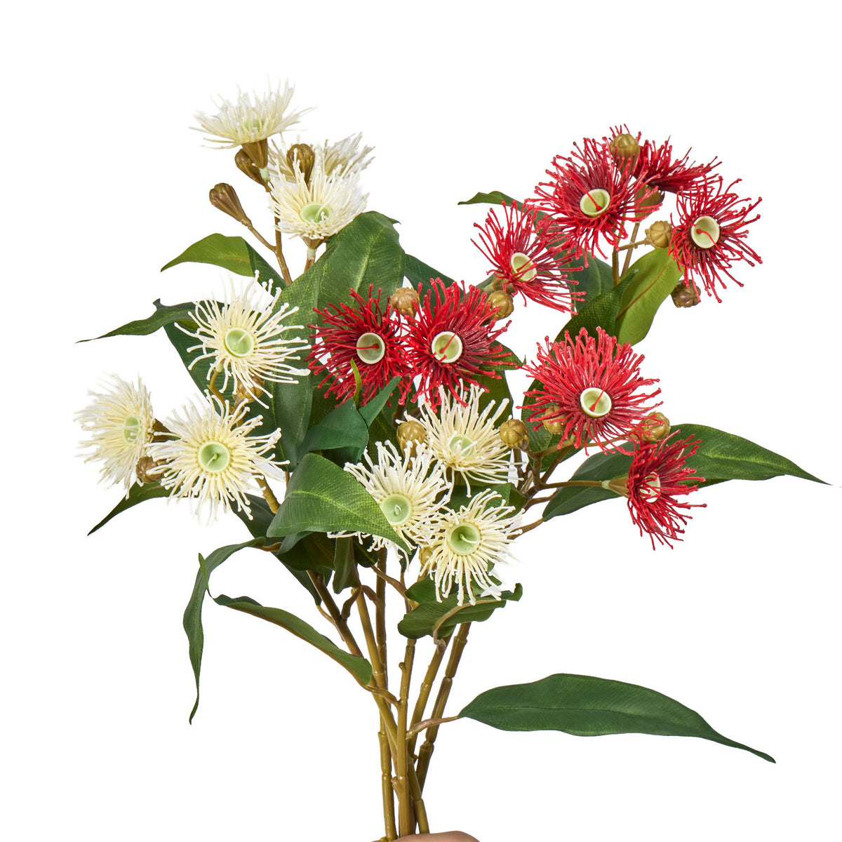 Künstliche Blumenarrangement, 3 Blütenköpfe (Wilder Hafer, Eukalyptus, Pusteblume, Zwiebelblume), 48 cm, single Stem, für Hochzeit, Dekoration, Innenraum