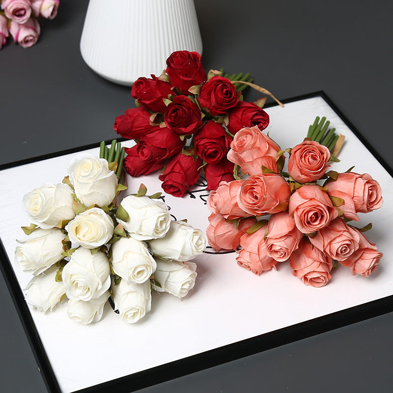 Künstlicher Rosenstrauß mit 12 Blüten, 25 cm hoch, Seidenstoff, für Hochzeit, Dekoration, Innenraum