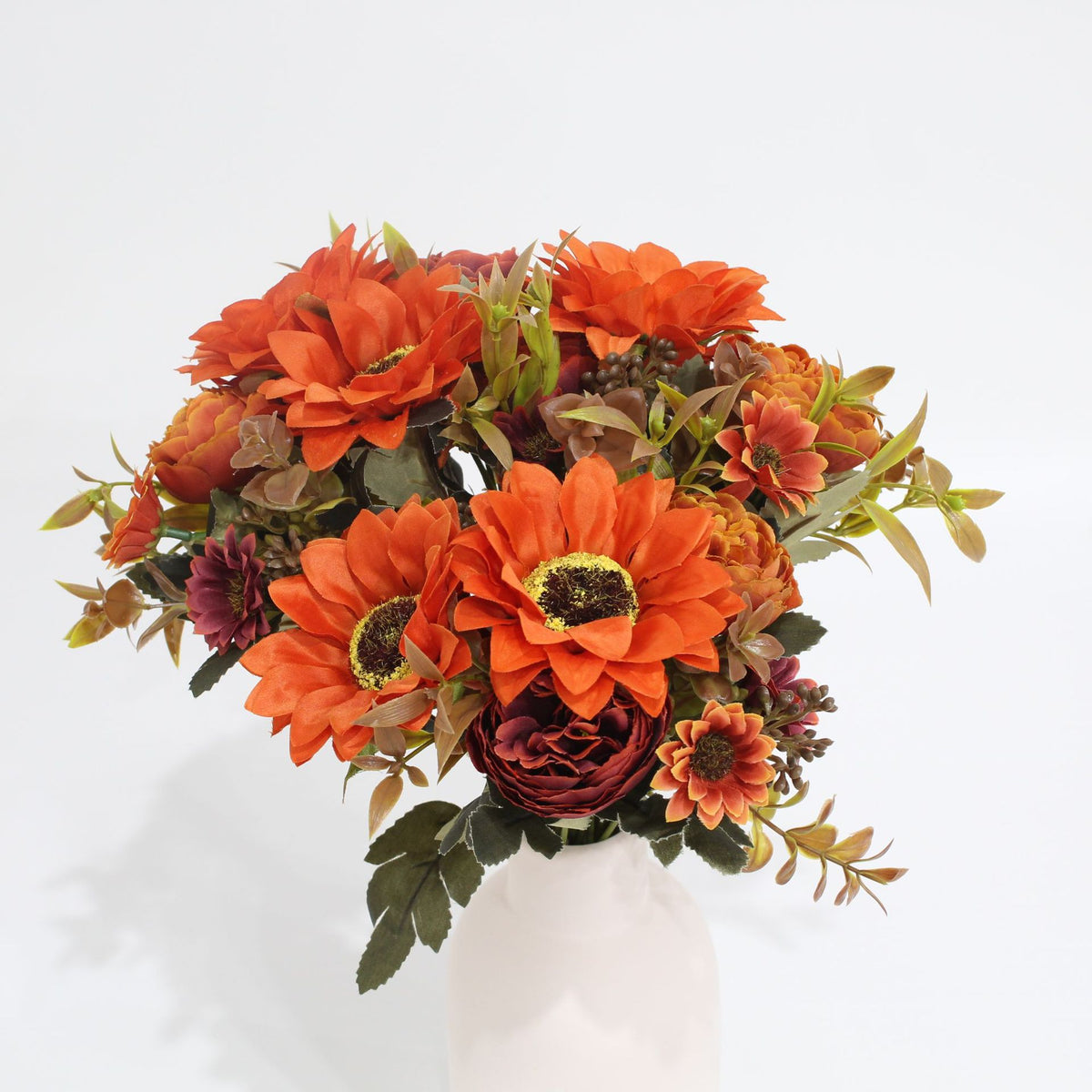 32 cm künstliche Sonnenblumen, Pfingstrosen und Gänseblümchen, Strauß mit 8 Blüten, für Haushalt und Gewerbe