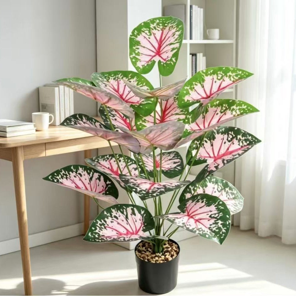 Künstliche Caladium-Pflanze in Rosa, 53 cm, für Innen- und Außendekoration, Wohnzimmer, Hochzeit, Büro