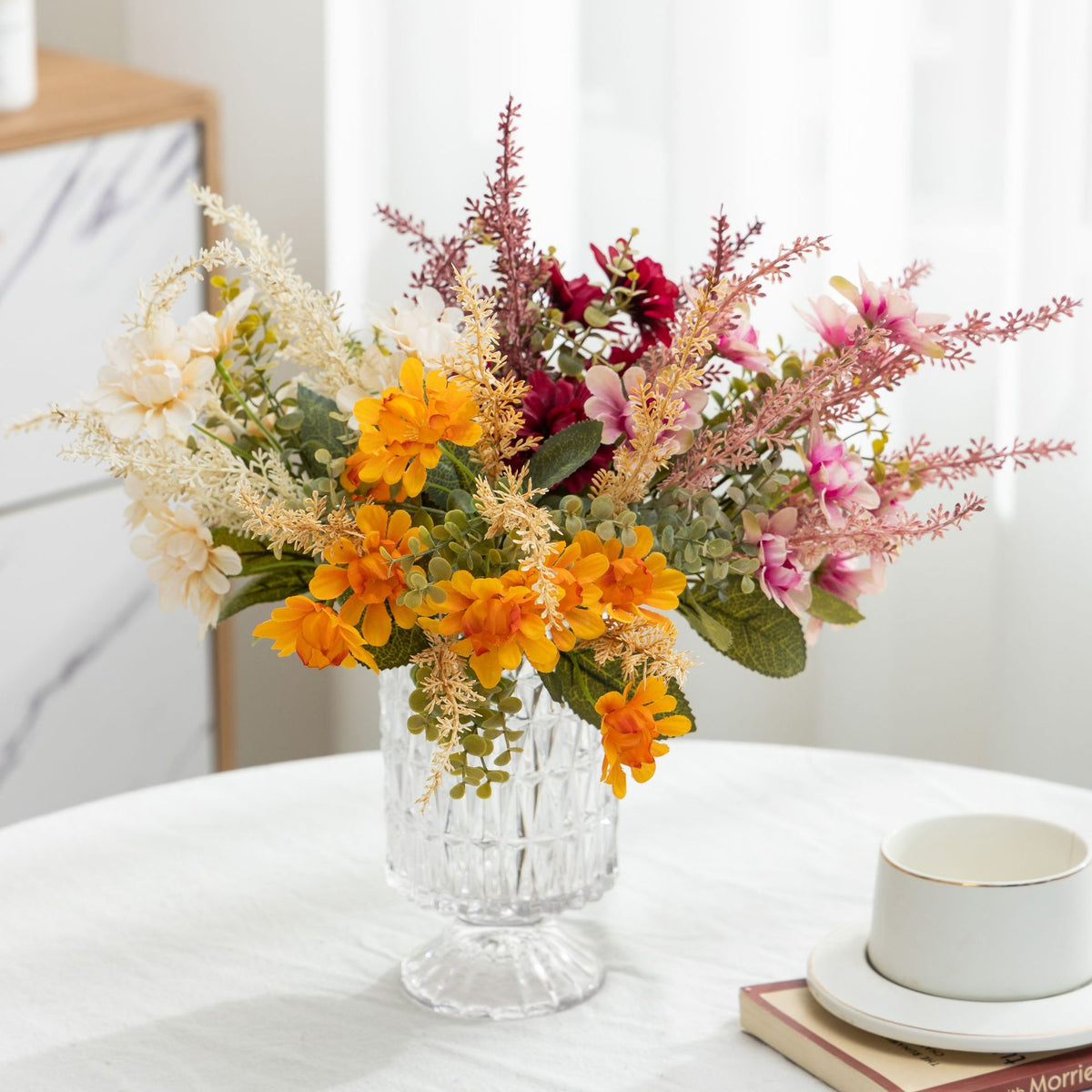 36 cm Herbstliche Retro-Simulationstrauß mit Margeriten und Weizenähren, für Hochzeiten und Wohnkultur