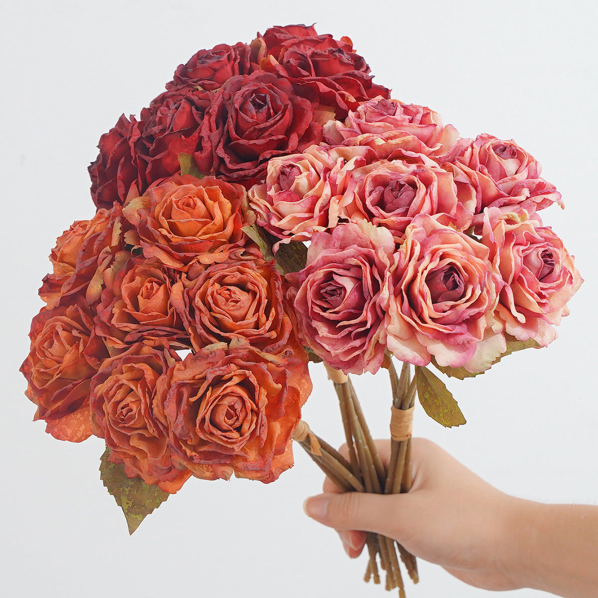 7-Blüten-Rosenstrauß, künstliche Vintage-Rosen, 35 cm, für Hochzeit, Dekoration, Innenraum