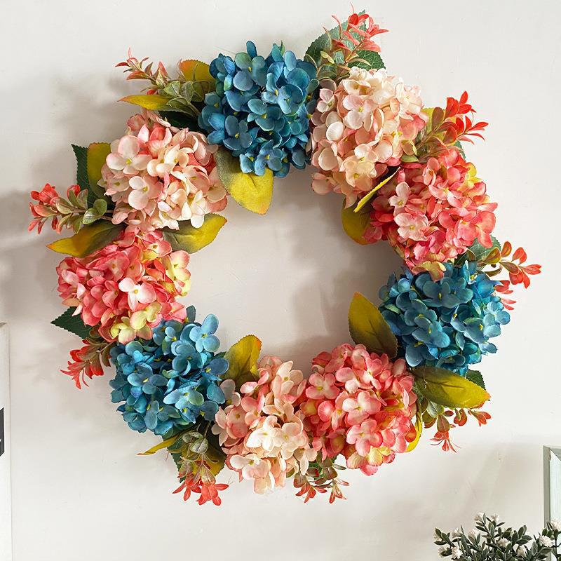 40 cm künstliche Hortensien-Girlande aus Seidenstoff – Blau-Rosa, 9 Blüten, für Hochzeiten, Dekoration, Schaufenster, Innenraum