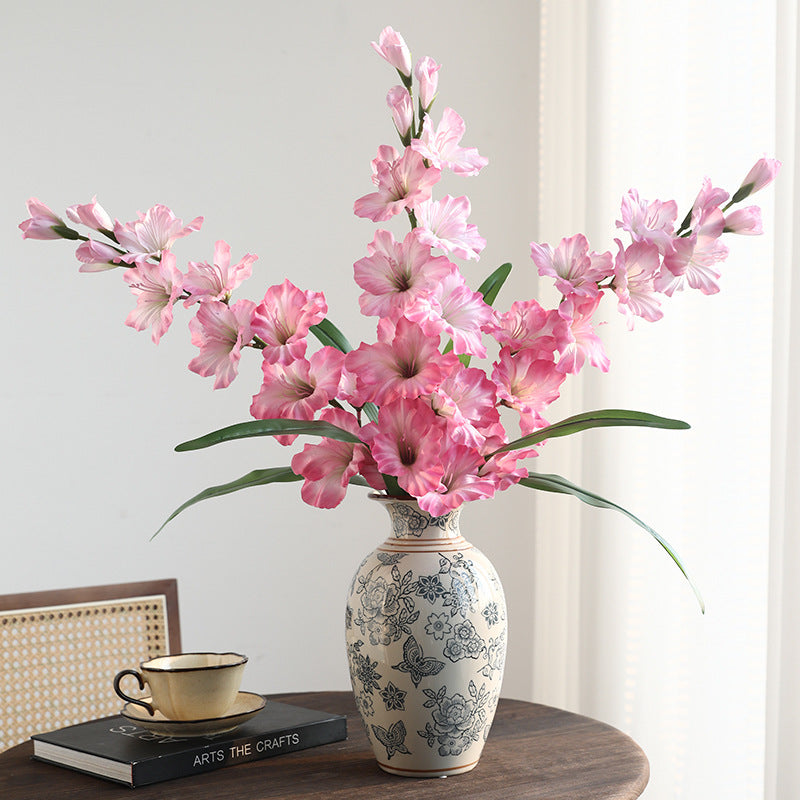 Künstliche Gladiole, einzelner Stiel mit 12 Blüten, 86 cm Höhe, aus Seidenstoff, für Hochzeiten und Innendekoration