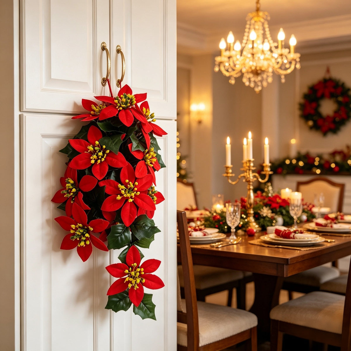 Künstliche Weihnachtsstern-Girlande mit 11 Blüten, 40 cm, für festliche Dekoration, Hochzeiten und Gewerbe