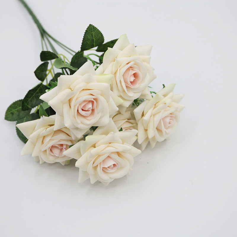 Künstliche Rosenblüten-Busch, 7 Blüten, 38 cm hoch, Seidenstoff, für Hochzeit, Dekoration, Innenraum