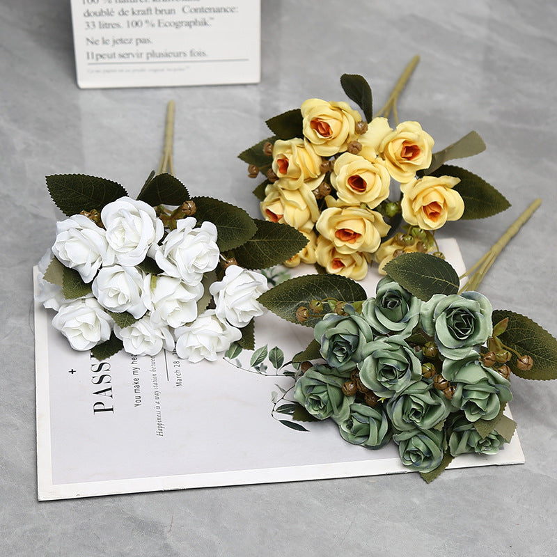Künstliche Rosen Bouquet, 10 Blüten, 30 cm Höhe, Seidenstoff für Hochzeiten und Innendekoration