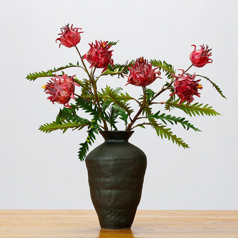 Künstliche Distel / Artischocke, einzelner Stiel mit 14 Blättern, 100 cm Länge, für Innendekoration und Floristik