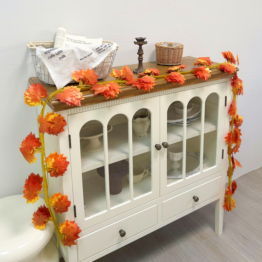 Künstliche Ahornblatt-Girlande Herbst, rote Ahornblätter, 12 Ranken à 31 Blätter, Kunstseide, für Hochzeit und Dekoration
