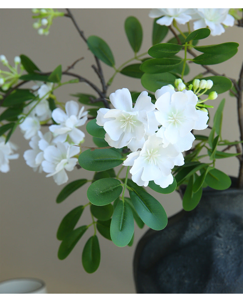 Künstliche Blume, 74 cm, Seidenstoff, Einzelstiel mit 30 Blüten, Weiß/Rosa, für Zuhause, Hotel, Schaufenster