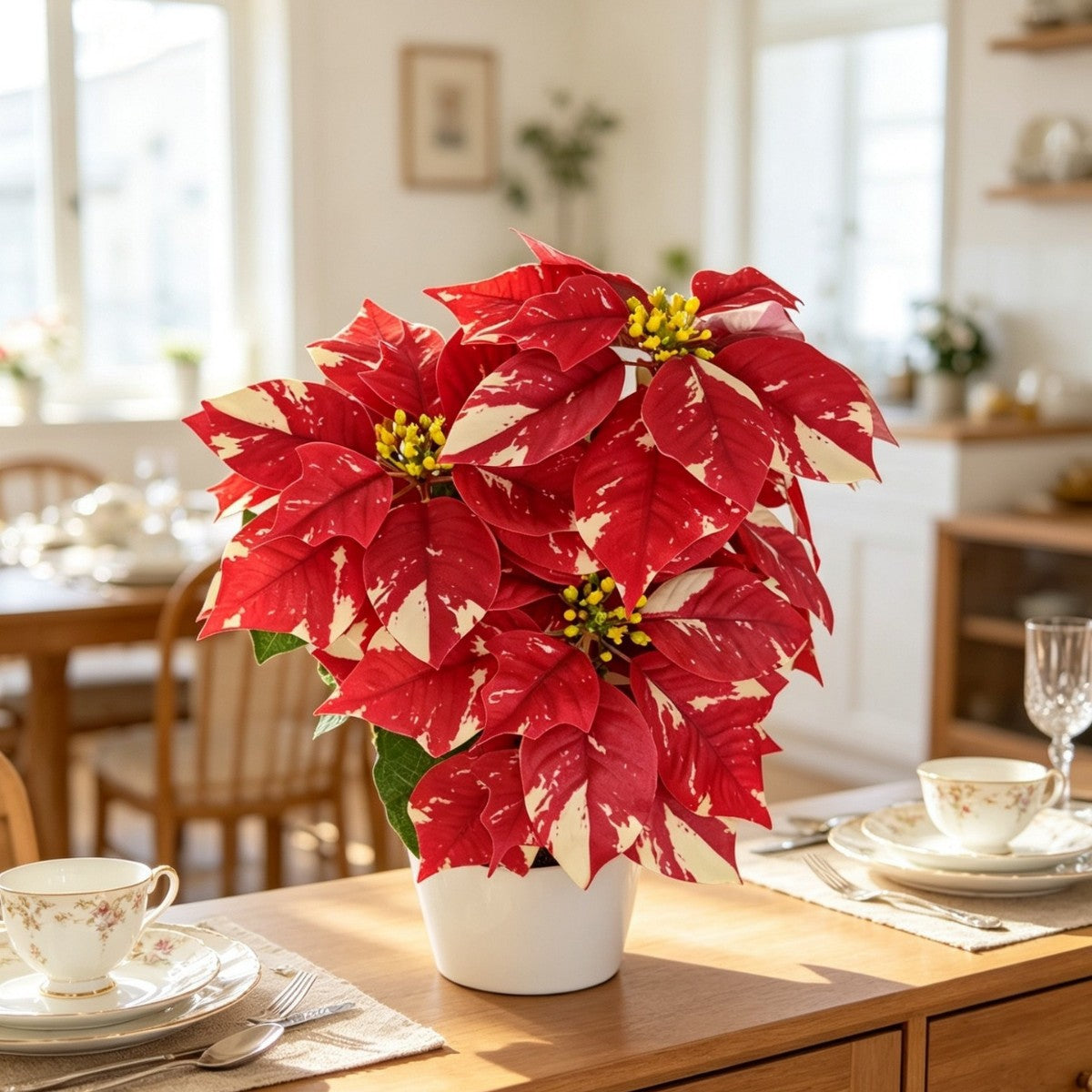 Künstliche Poinsettie, 52 cm hoch, 23 cm Blütendurchmesser, für Hochzeiten und Innenräume