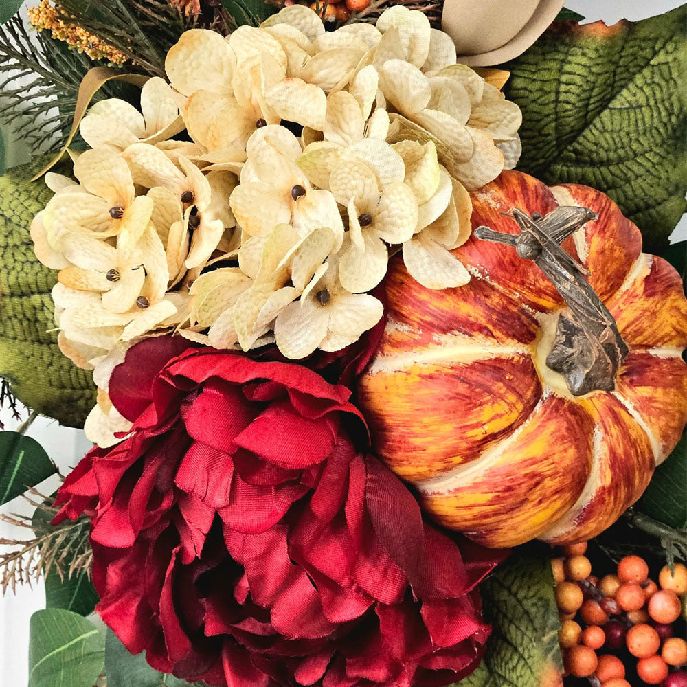 Herbstliche Hagebutten-Hortensien-Girlande, 40 cm, künstlich, rustikale Wanddekoration, Türbehang, Hochzeits- & Festdeko, Grabschmuck
