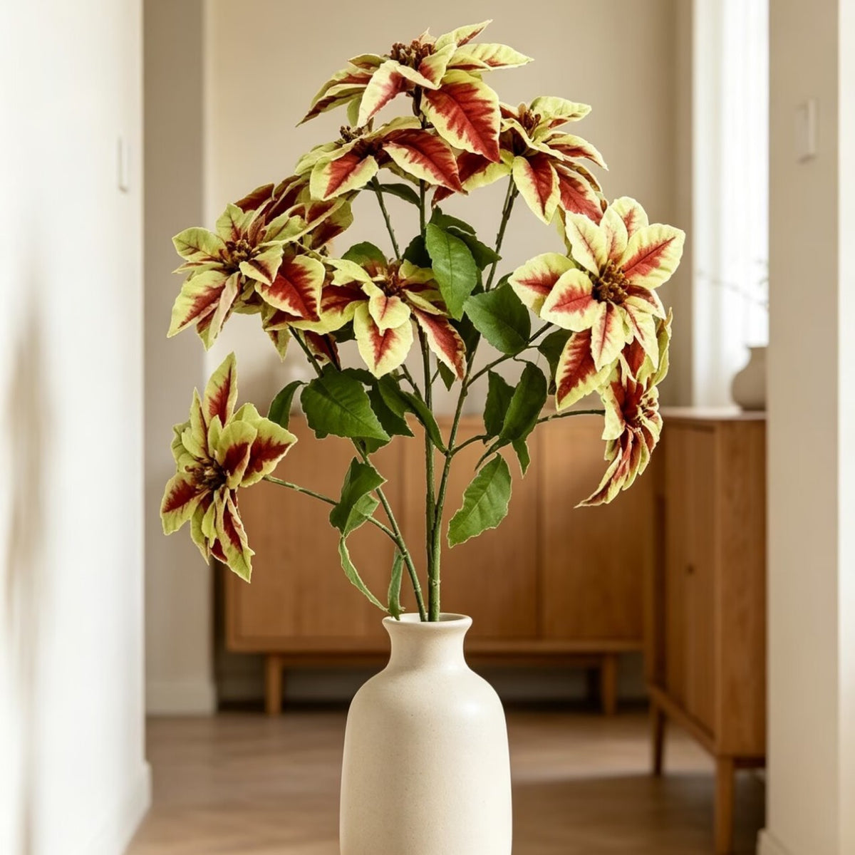 Künstliche Poinsettia-Blütenbusch mit 12 Blüten, 45 cm, für Hochzeiten, Wohn- und Geschäftsräume