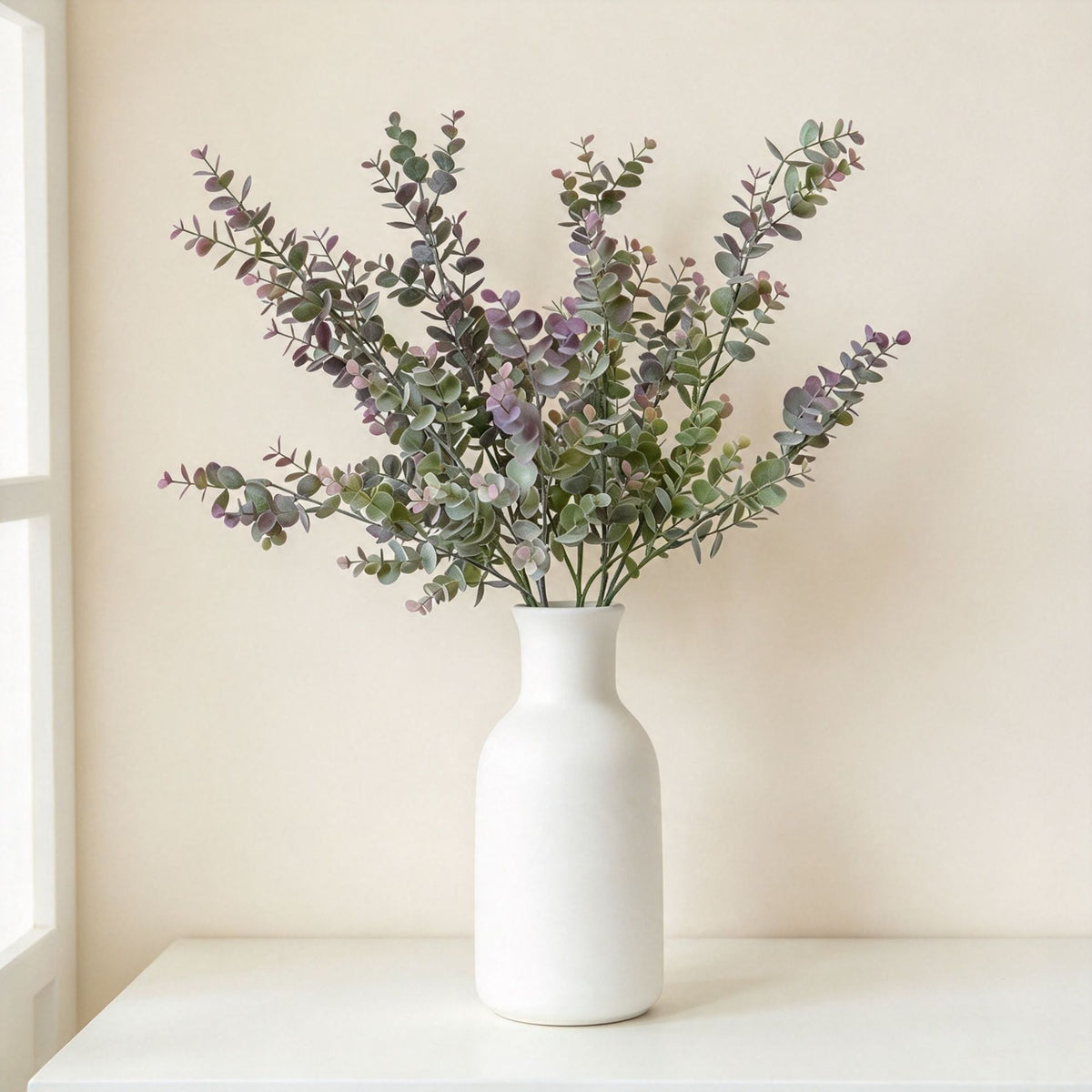 Kunstpflanze Eukalyptus & Münzblatt, Zweigbusch mit 36 Zweigen/Blättern, PE-Kunststoff, 68 cm, für Hochzeit, Deko & Schaufenster