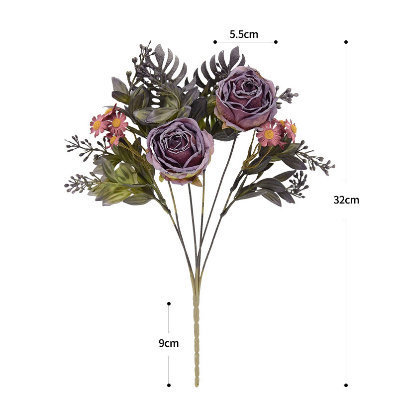 Künstliche Rosen & Gänseblümchen Busch, 32 cm hoch, 12 Blüten, für Hochzeitsdekoration und Innenraum