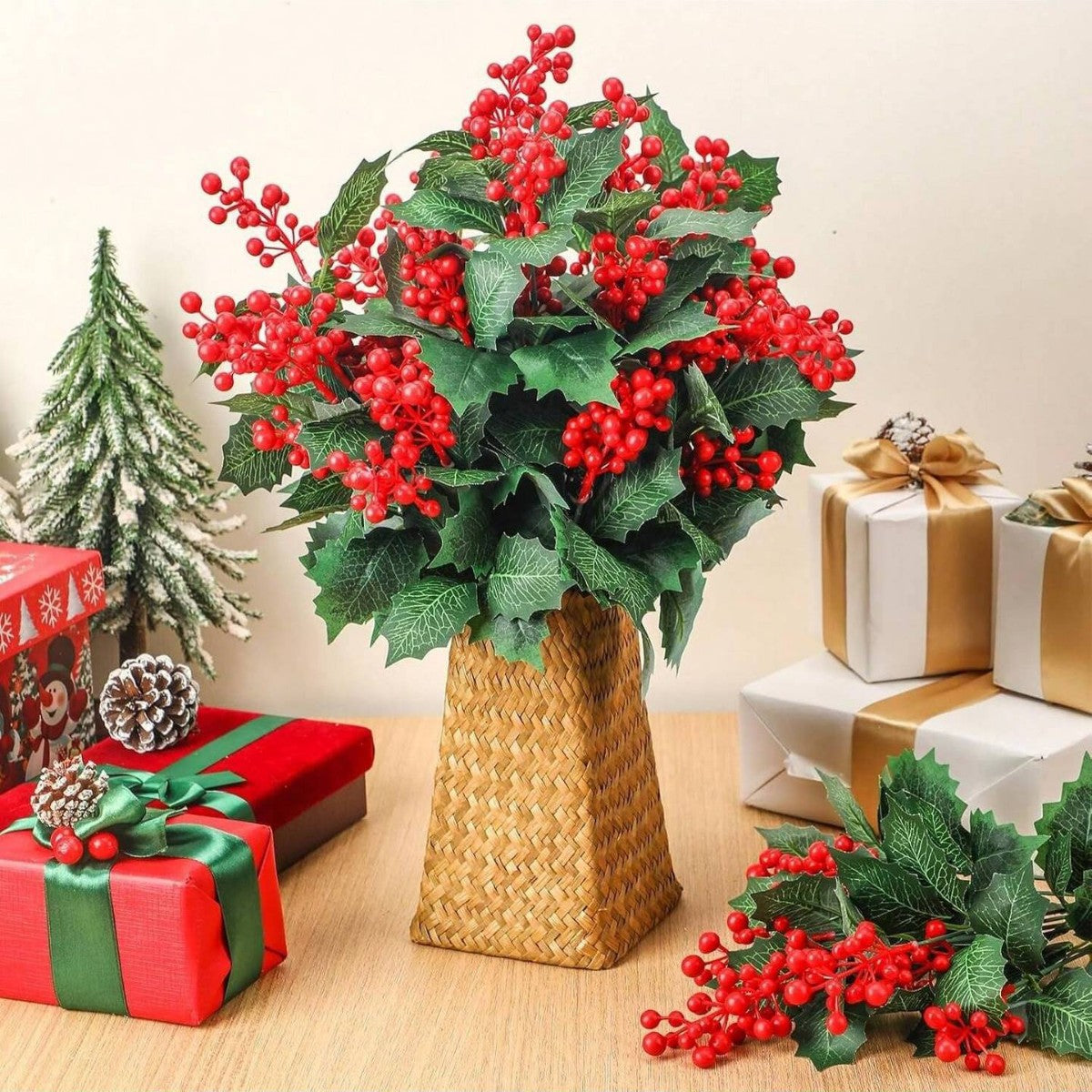 Künstliche Seiden-Christrose 40 cm, realistische Weihnachtsdekoration für Innenraum, Festtags- und Tischdeko, 1 Stiel