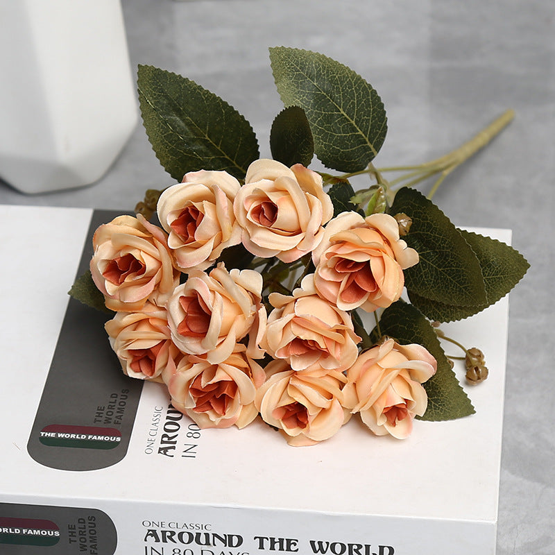 Künstliche Rosen Bouquet, 10 Blüten, 30 cm Höhe, Seidenstoff für Hochzeiten und Innendekoration