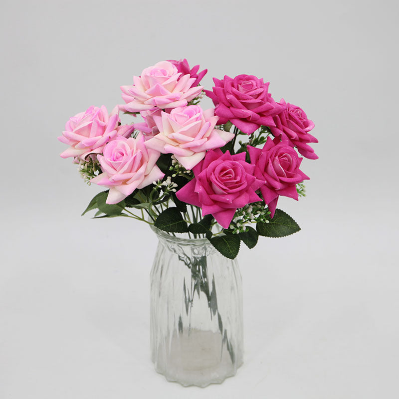 Künstliche Rosenblüten-Busch, 7 Blüten, 38 cm hoch, Seidenstoff, für Hochzeit, Dekoration, Innenraum