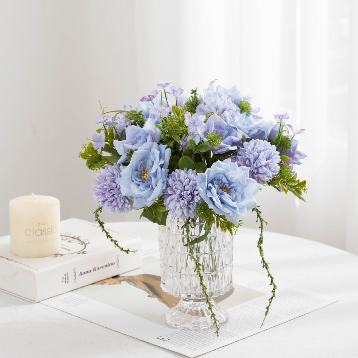 28 cm künstliche Rosenstrauß mit Chrysanthemen und Millet, Kunststoff, 5 Blüten, für Hochzeiten und Innendekoration
