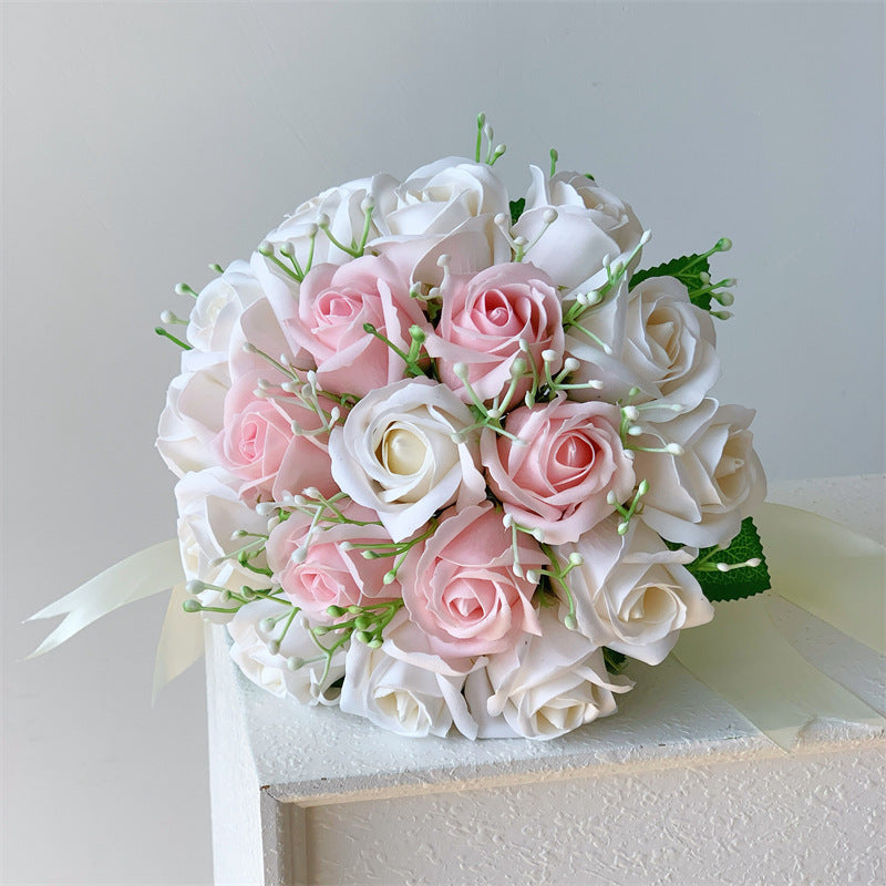 Hochzeits-Brautstrauß künstliche Rosen, 18 Blüten, 30 cm hoch, Seidenblumen für Innen- und Außenbereich