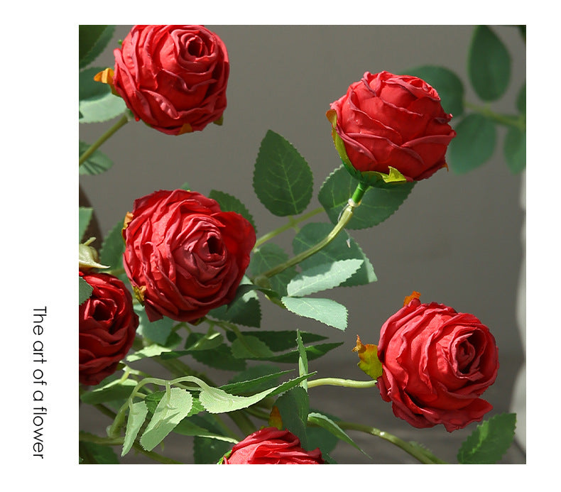 Künstliche Rose mit 3 Blüten, Einzelstiel, 57 cm, Seidenstoff, für Wohnzimmer und Tischdekoration