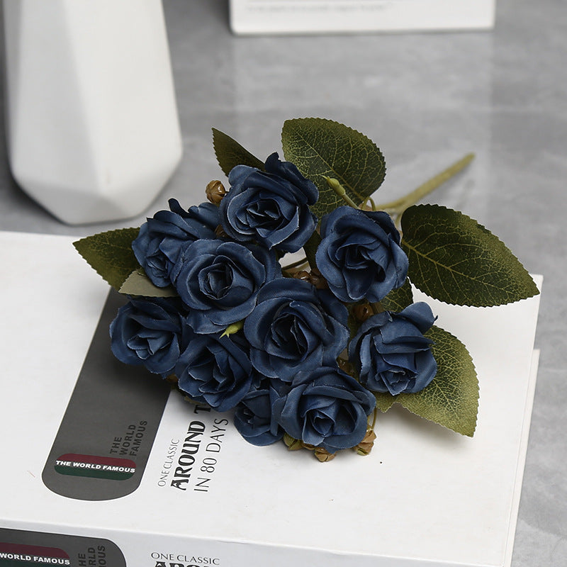 Künstliche Rosen Bouquet, 10 Blüten, 30 cm Höhe, Seidenstoff für Hochzeiten und Innendekoration