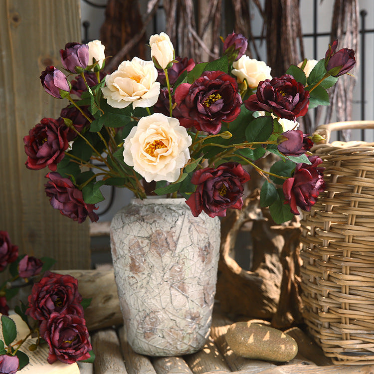 Künstliche Pfingstrose Seidenblume, 53 cm, 3 Blüten, retro ländlich, für Hochzeit Dekoration Shop Fensterbank